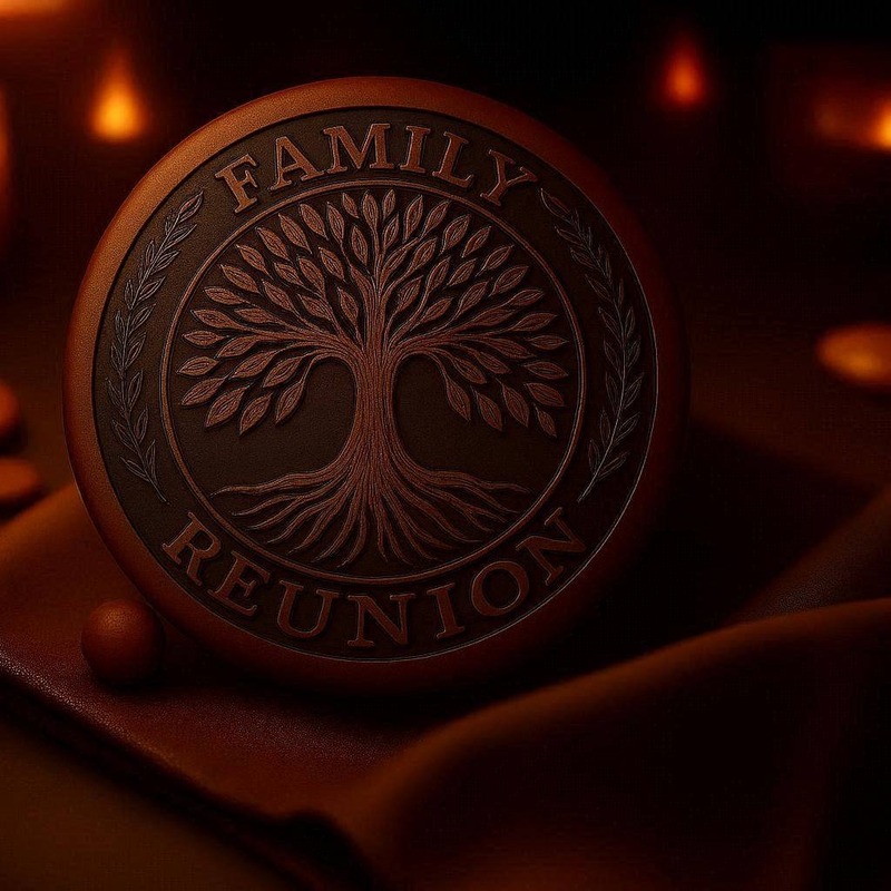 A warm brown Memory Stone engraved with a leafy family tree and the words Family Reunion