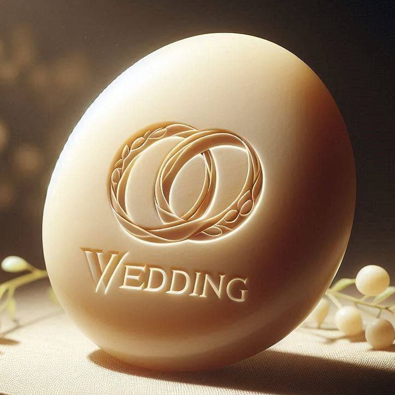 An ivory-cream Memory Stone engraved with two interlocking wedding rings and the word Wedding